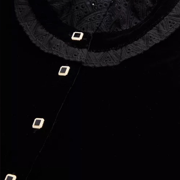 The Kooples Short Black Velvet Dress with Bijou Buttons. - Picture 6 of 15